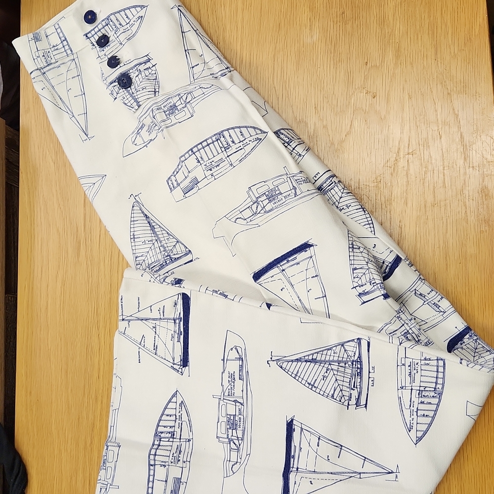 Women’s Wide Leg Sailboat Print Jeans - White & Navy